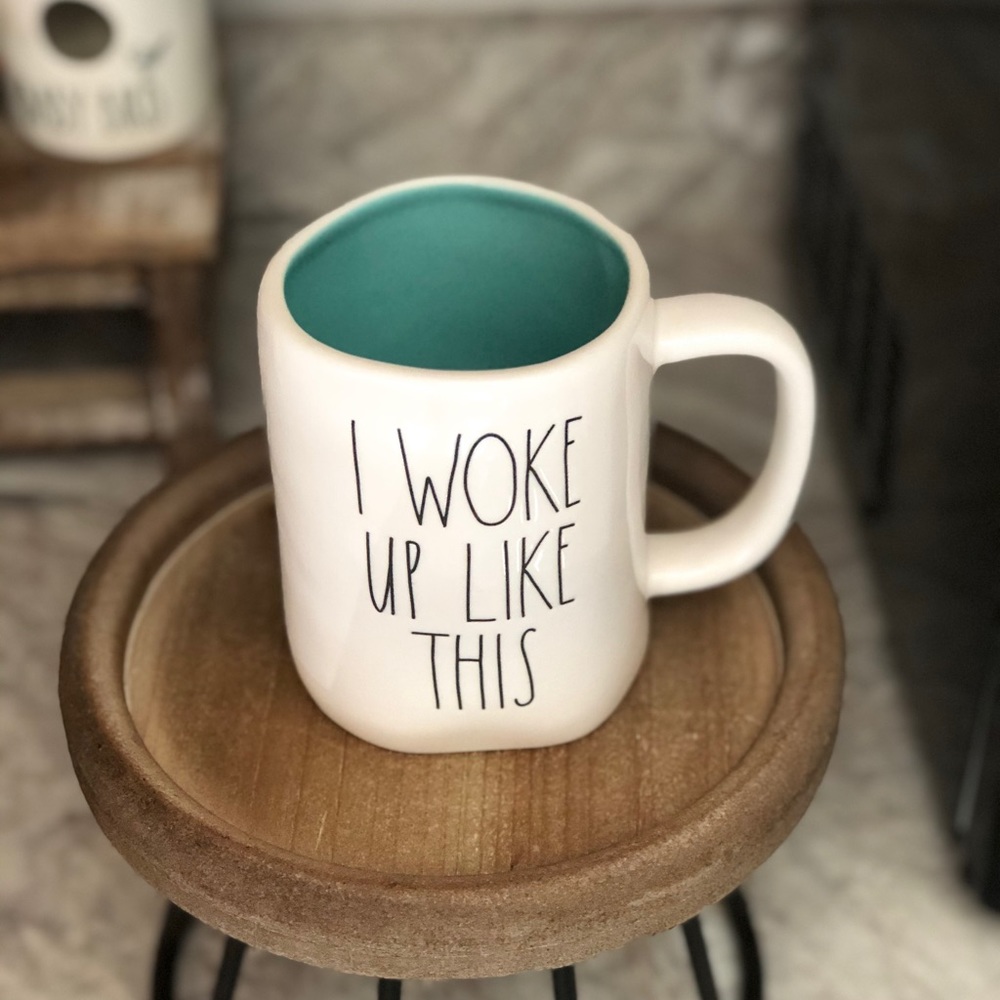 Rae Dunn I woke up like this mug with teal inside